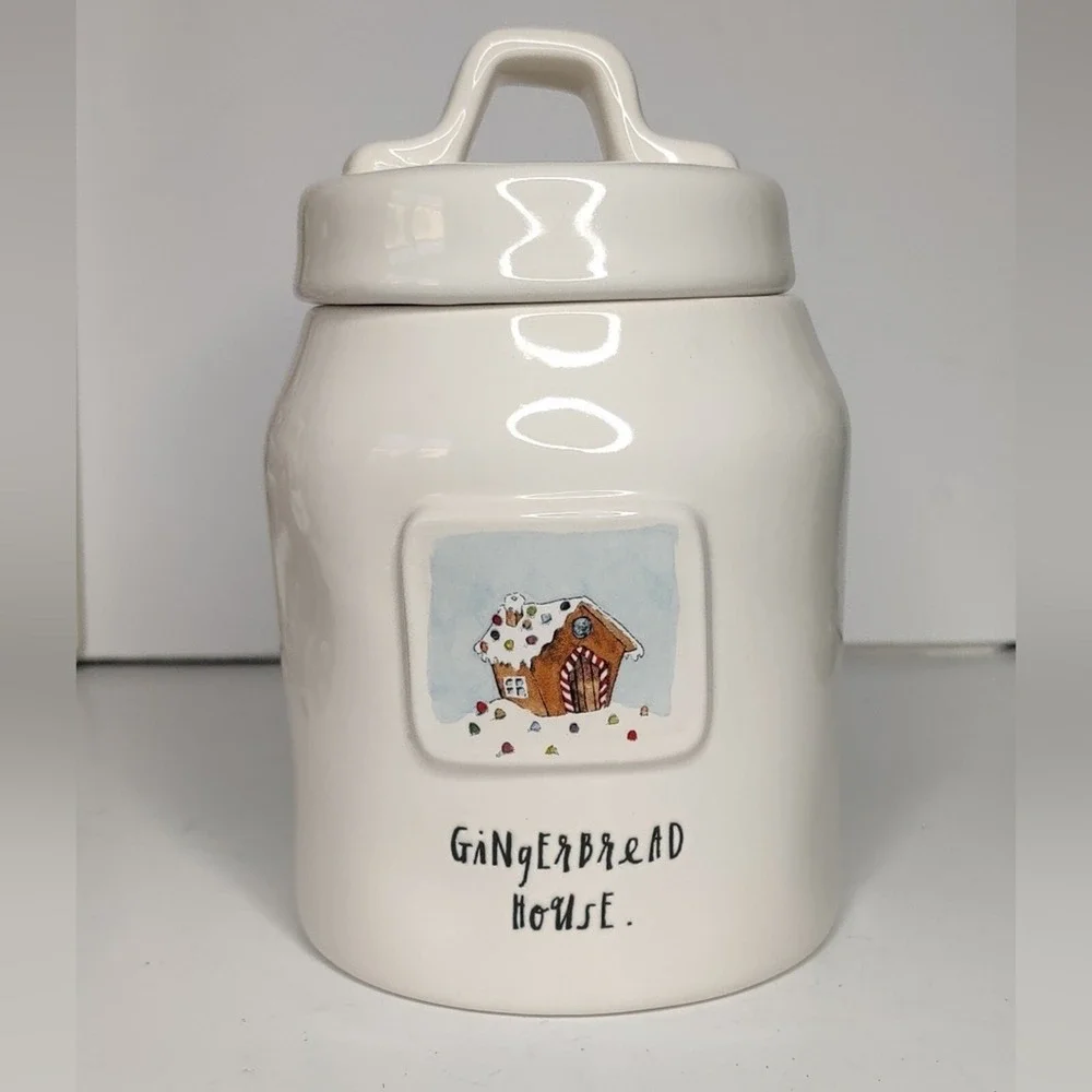 Rae Dunn Gingerbread House White‎ Christmas Canister HTF Rare